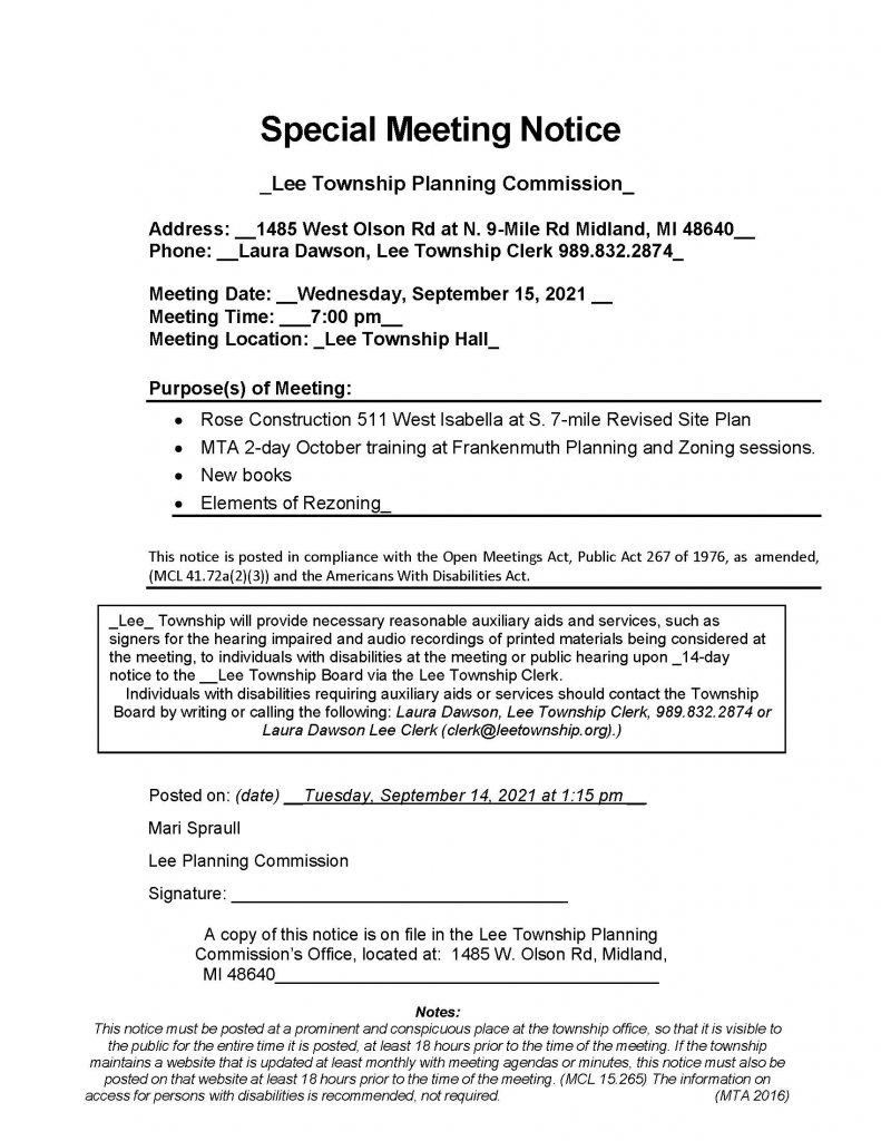 PC Special Meeting Sept 15 2021